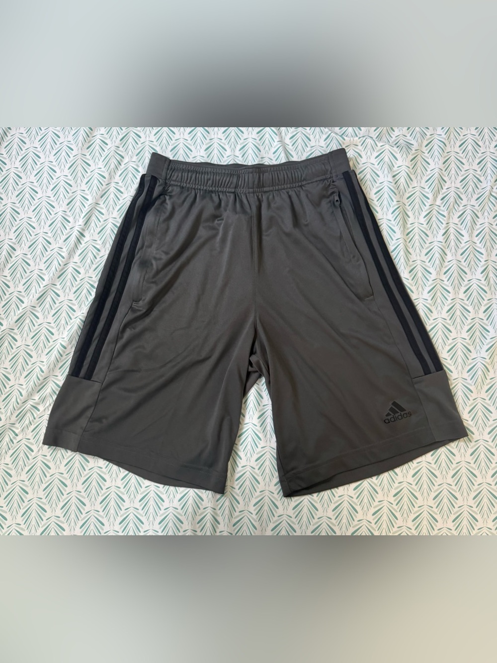 adidas Men’s Charcoal Gray Athletic Shorts with Black Stripes